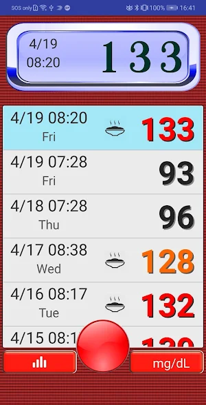 Blood Sugar Tracker (big font) Screenshot 0