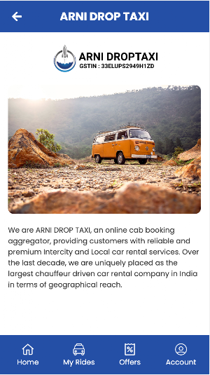 ARNI DROP TAXI - BOOKING APP Screenshot 1