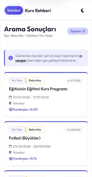 İstanbul Kurs Rehberi Screenshot 2
