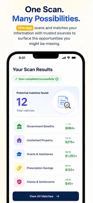 Benefit Finder: Grants, Claims Screenshot 1