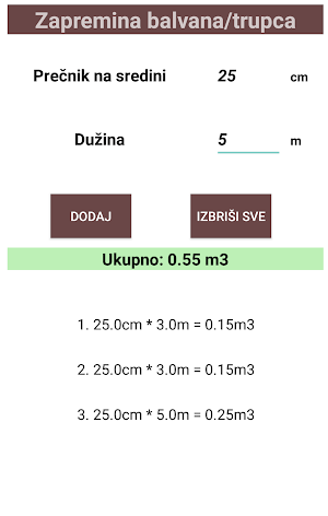 Kubičnica za izračunavanje volumena trupca/balvana Screenshot 1