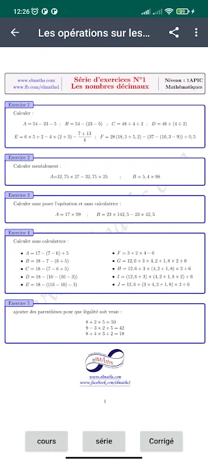 cours de maths 1ere collège Screenshot 0