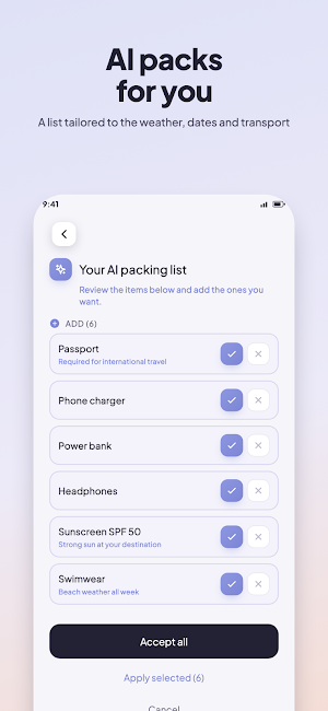 PackMeUp — AI Packing Lists Screenshot 1