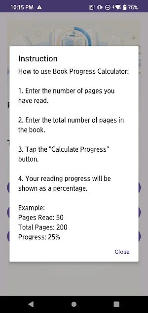Book Progress Calculator Screenshot 2