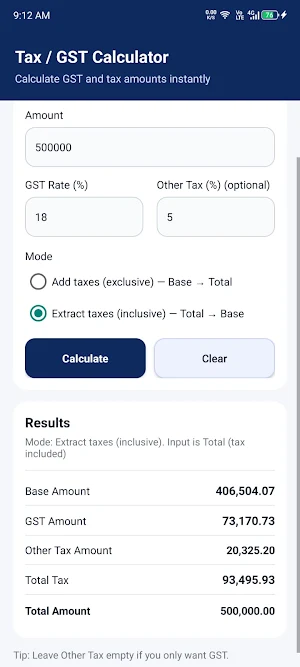 Tax / GST Calculator Screenshot 0