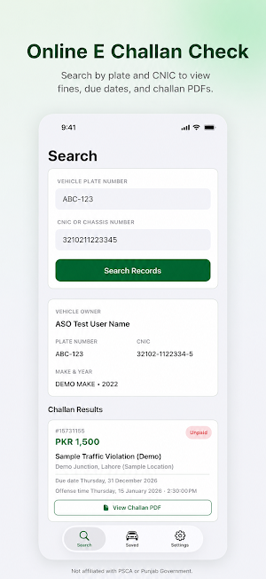 PSCA E-Challan Check Screenshot 0