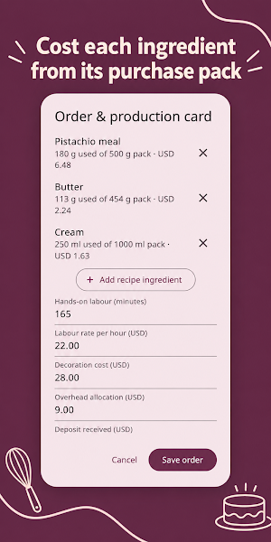 Cake Cost & Order Manager Screenshot 3