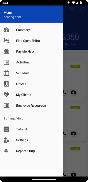 eCaring Staff Screenshot 2
