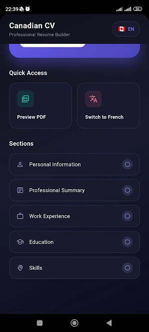 CV Canadien – Resume Builder Screenshot 2