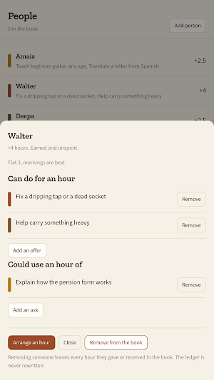 Patchwork: Time Bank Ledger Screenshot 2