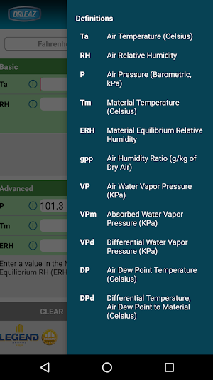 Dri-Eaz Psychrometric Calculator Screenshot 1