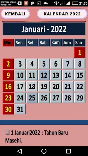 Kalender 2022 den daftar hari libur Indonesia. Screenshot 1