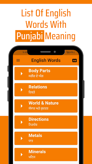 Daily Words English to Punjabi Screenshot 1