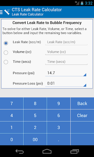 CTS Leak Rate Calculator Screenshot 0