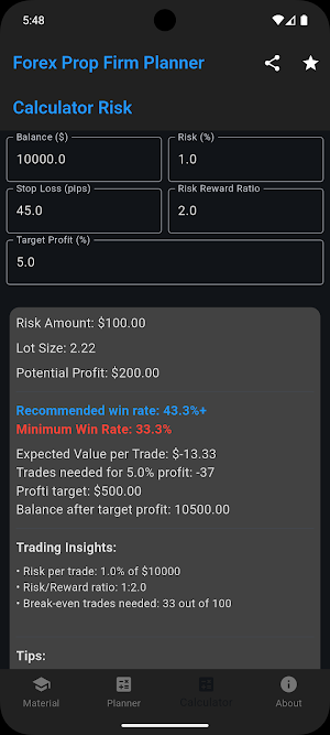 Forex Prop Firm Planner Screenshot 1