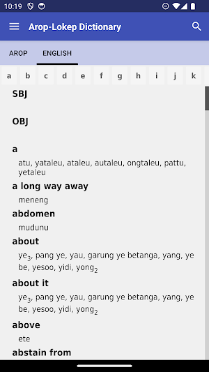 Arop-Lokep Dictionary Screenshot 2