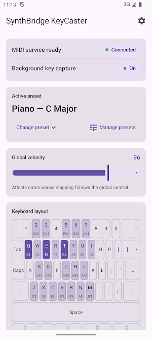 KeyCaster: Keys to MIDI Screenshot 1