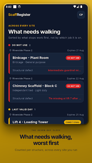 Scaffold Inspection Register Screenshot 2