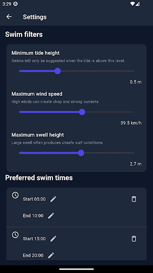 SwimWindow Swimming Planner Screenshot 2