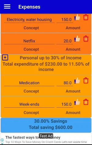 Expenses and Savings Screenshot 2