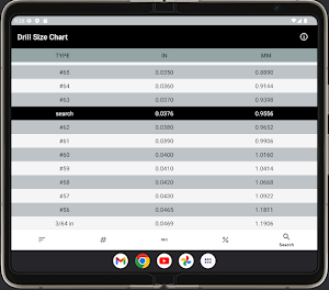 Drill Size Chart Screenshot 2