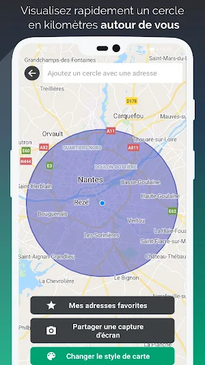 À vol d'oiseau cercles distance 10km 50 et 100km Screenshot 0