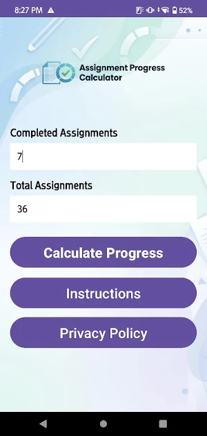 Assignment Progress Calculator Screenshot 1