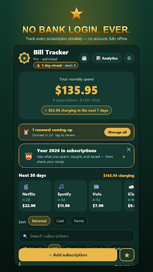 Subscription Tracker: No Bank Screenshot 0