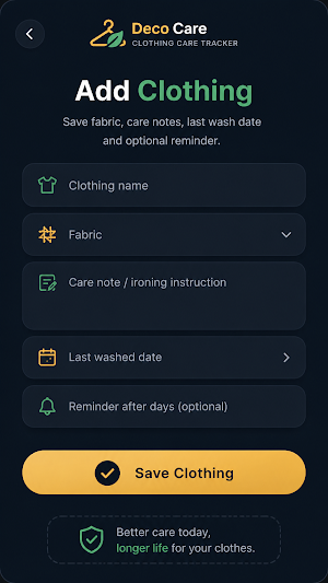 Deco - Clothing Care Tracker Screenshot 1
