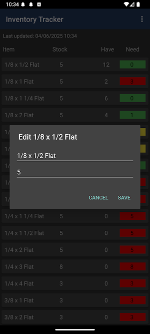 Steel Inventory Tracker Screenshot 2