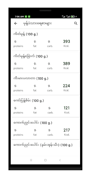 ကယ်လိုရီတန်ဖိုးများ Screenshot 2