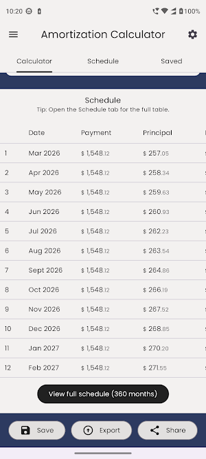 Loan Amortization Calculator Screenshot 2
