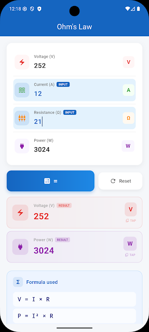 Ohm's Law Calculator Screenshot 2