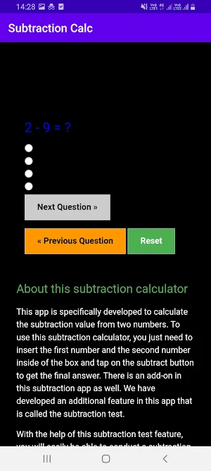 Subtraction Calculator & Test Screenshot 3