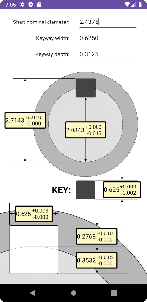 Keyway & Tolerances Calculator Screenshot 0