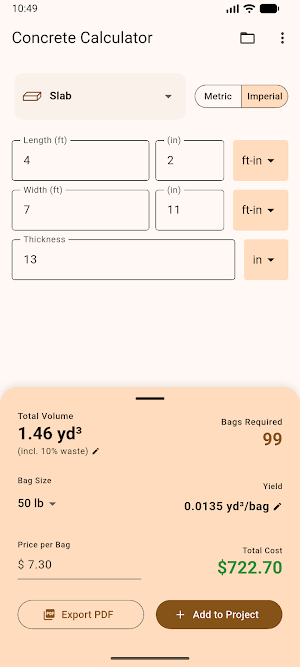 Concrete Calculator Screenshot 0