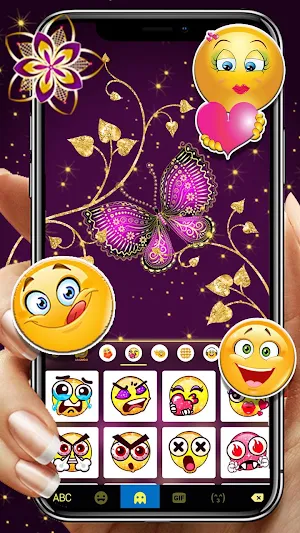 Purple Gold Butterflies Keyboard Theme Screenshot 3