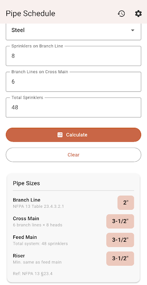 Pipe Schedule NFPA 13 Sizing Screenshot 1