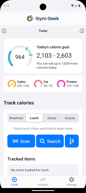 Gym Geek Calorie Tracker Screenshot 0