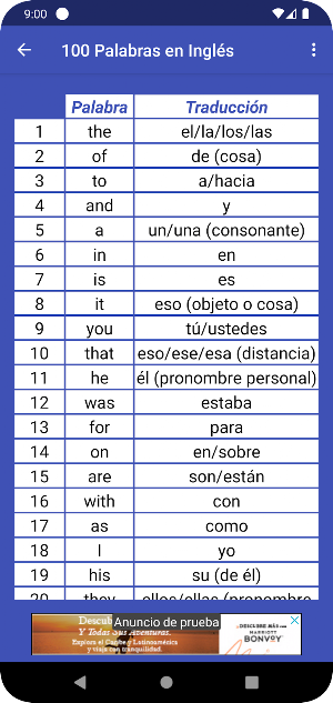 Aprende 100 Palabras en Inglés Screenshot 1
