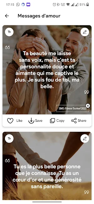 SMS d'Amour Touchant 2023 Screenshot 1