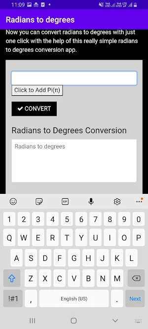 Radians to Degrees Converter Screenshot 2