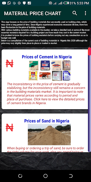 Building Construction Material Price Chart Screenshot 1