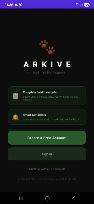 Arkive—Animal Health Register Screenshot 0