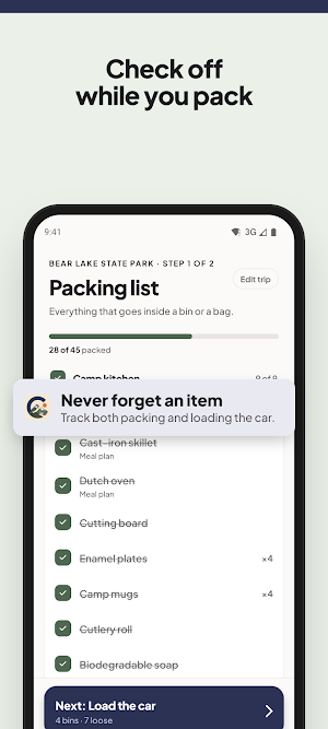 Camping Checklist & Meal Plan Screenshot 1