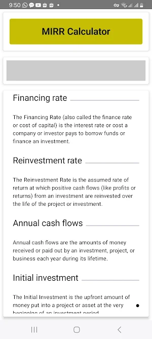 MIRR Calculator Screenshot 2