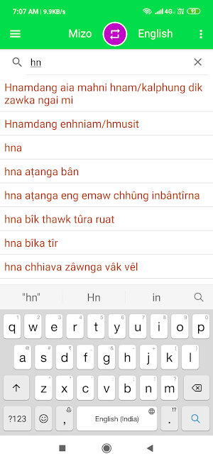 Mizo English Dictionary Screenshot 1