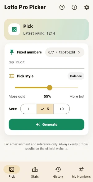 Lotto Number Generator & Stats Screenshot 0