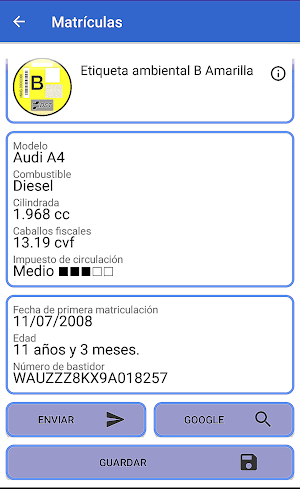 Fecha matrícula Distintivo ambiental, Marca modelo Screenshot 2