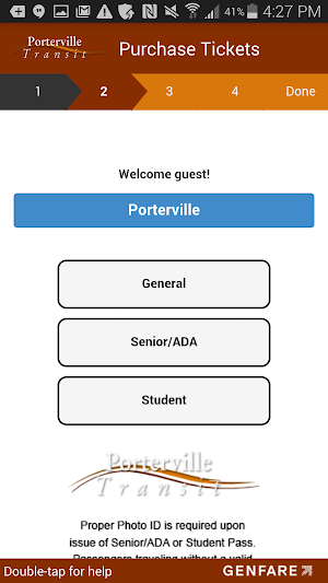 Porterville Transit Ticketing Screenshot 1